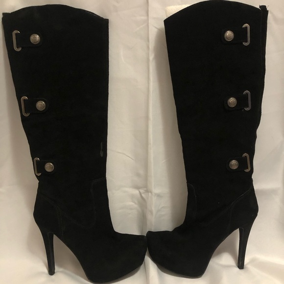 Bakers Shoes - Bakers Black Suede Leather Knee High Heeled Boots